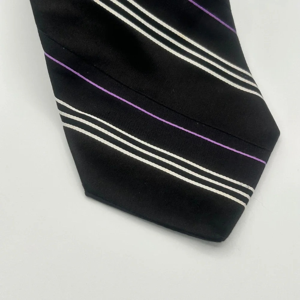 Ted Baker London Mens Silk Tie Black Purple White Diagonal Stripe WPL 2831 USA